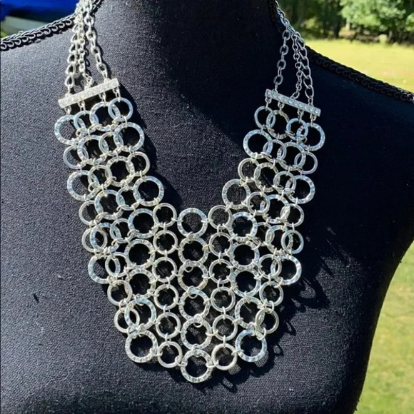 Silver/rhinestone circle link‎ adjustable necklace - Picture 1 of 4